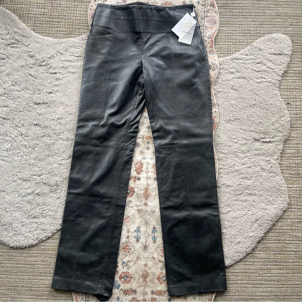 Cerruti Sleek Black Straight Leg Leather Pants